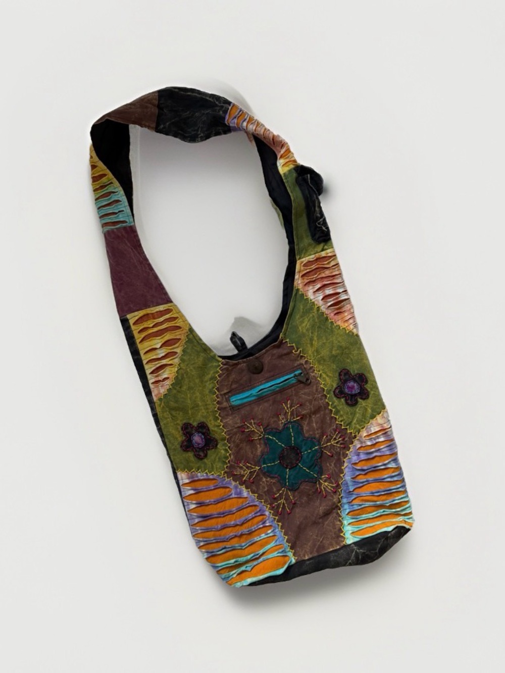 Boho Patchwork Sling Bag Crossbody Hippie Hobo Canvas Colorful Embroidery